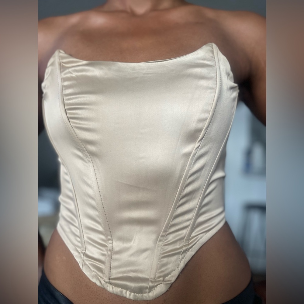 Beige strapless corset top